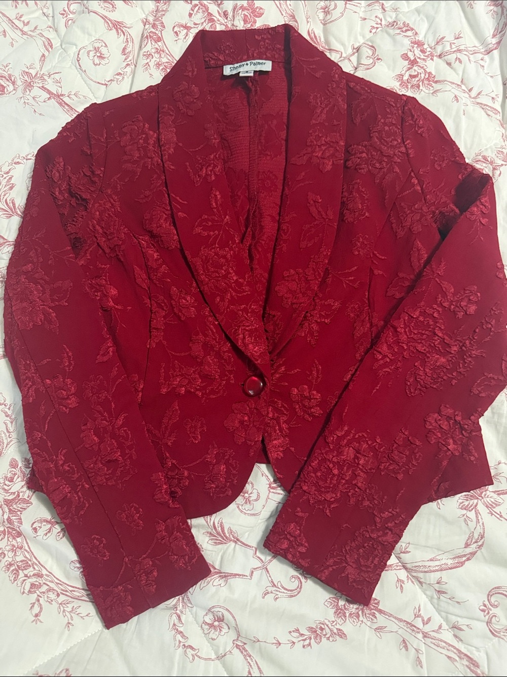 Shelby & Palmer Red Floral Jacquard Lace Chemise Top